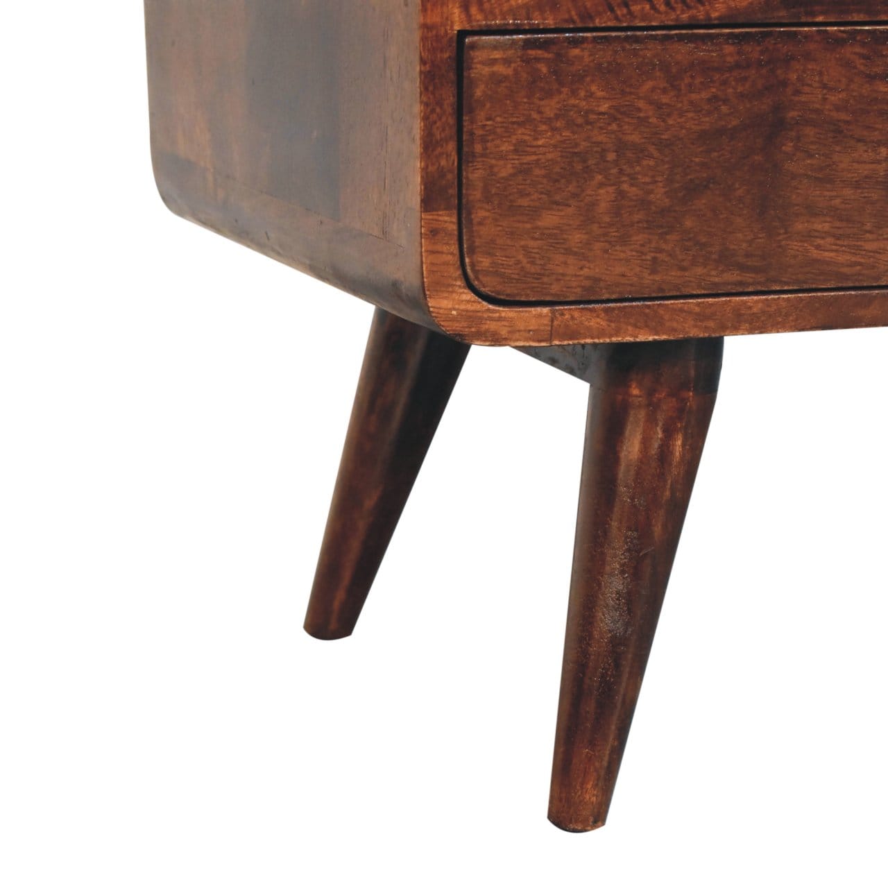 Handcrafted Curved California Walnut TV Stand - Solid Mango Wood Entertainment Center for Living Room - product view 8...