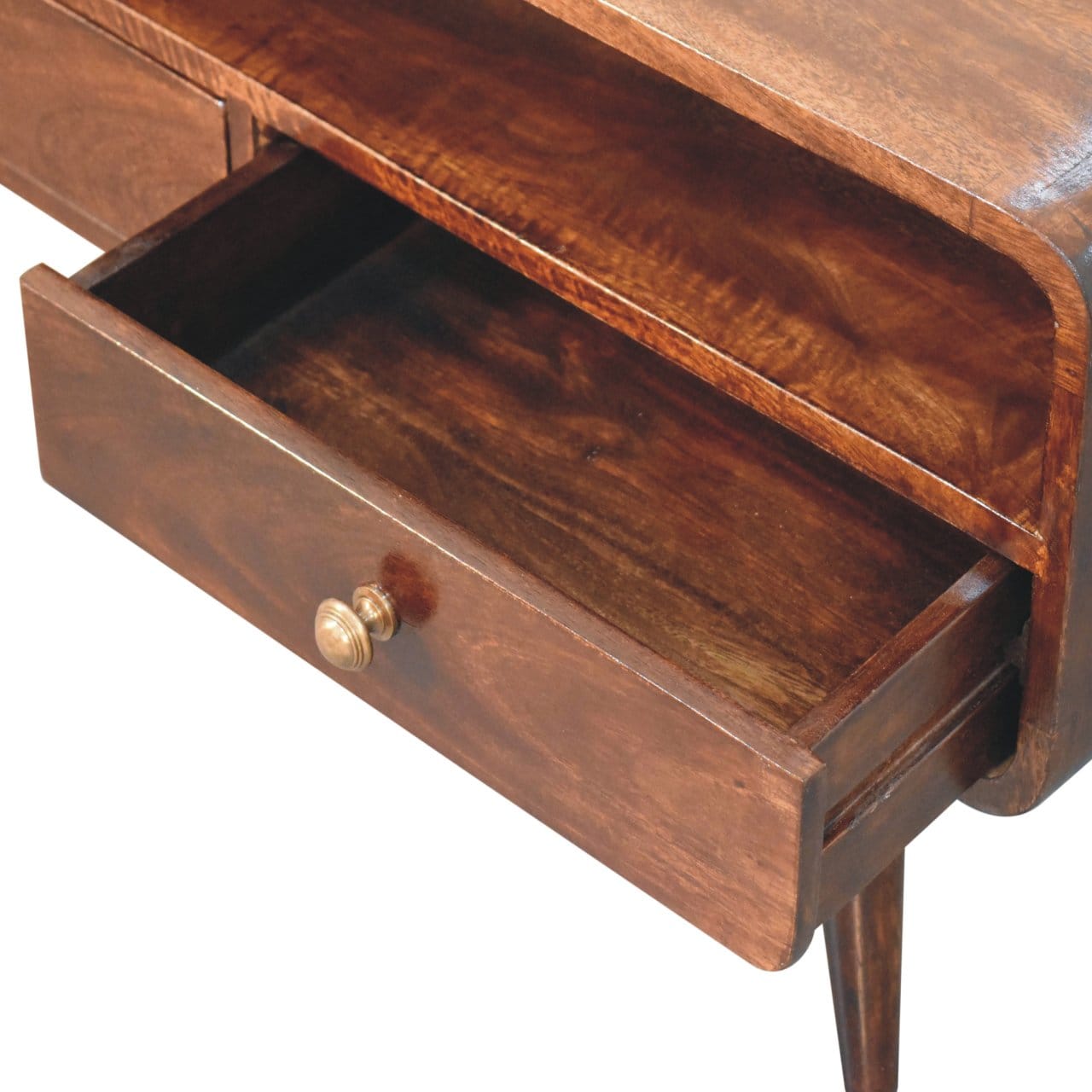 Handcrafted Curved California Walnut TV Stand - Solid Mango Wood Entertainment Center for Living Room - product view 7...