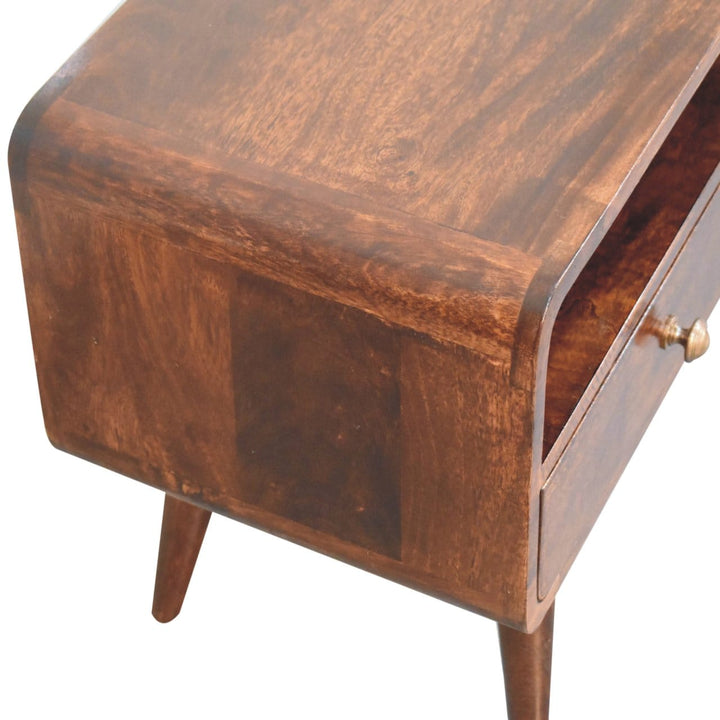 Handcrafted Curved California Walnut TV Stand - Solid Mango Wood Entertainment Center for Living Room - product view 6...