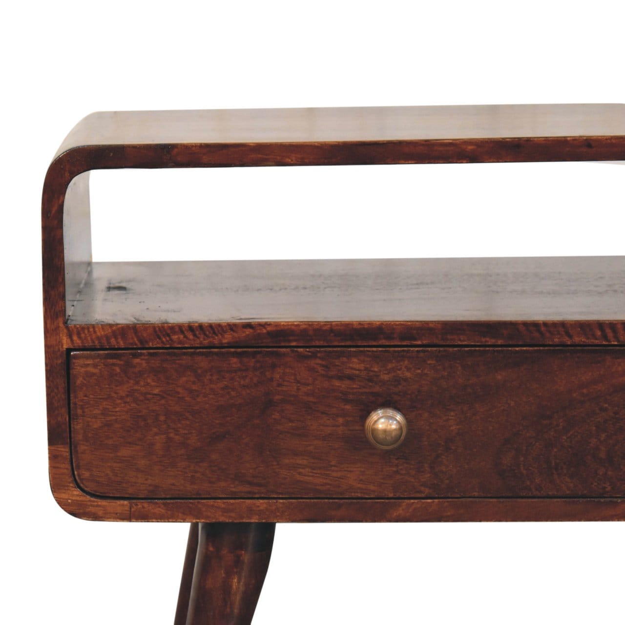 Handcrafted Curved California Walnut TV Stand - Solid Mango Wood Entertainment Center for Living Room - product view 5...