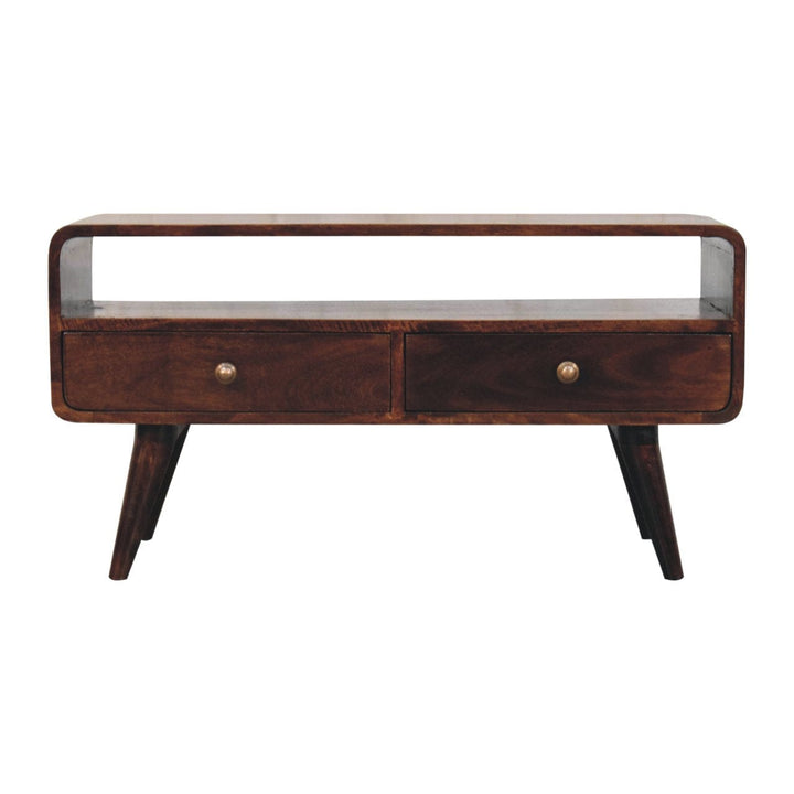 Handcrafted Curved California Walnut TV Stand - Solid Mango Wood Entertainment Center for Living Room - product view 2...