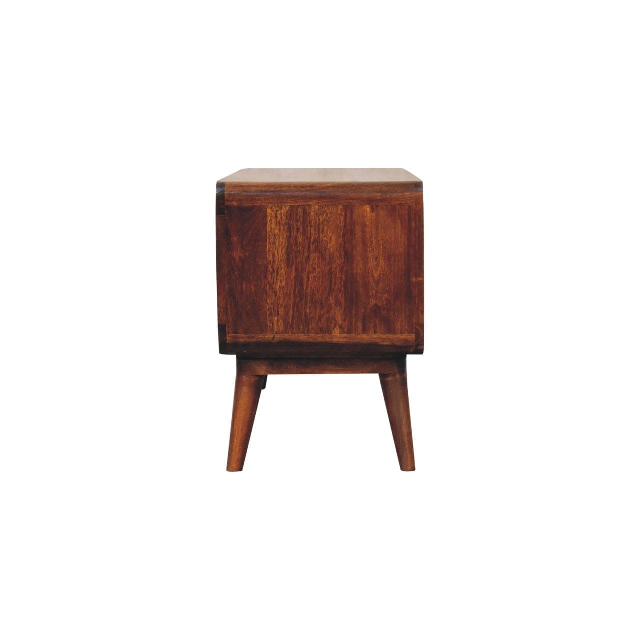 Handcrafted Curved Chestnut Double Slot TV Stand - Solid Mango Wood Entertainment Center for Living Room - product view 7...