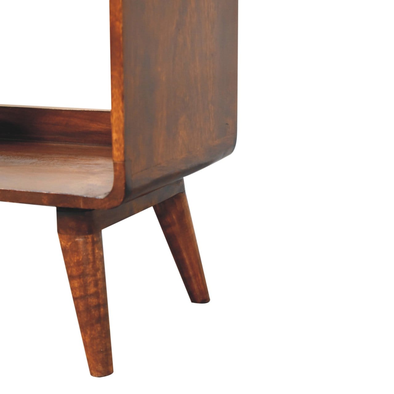 Handcrafted Curved Chestnut Double Slot TV Stand - Solid Mango Wood Entertainment Center for Living Room - product view 6...