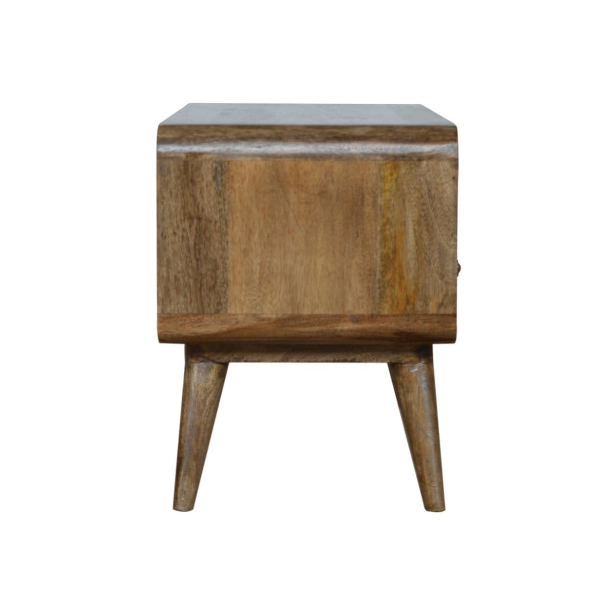 Handcrafted Curved Grey Washed TV Stand - Solid Mango Wood Entertainment Center for Living Room - product view 8 showing...
