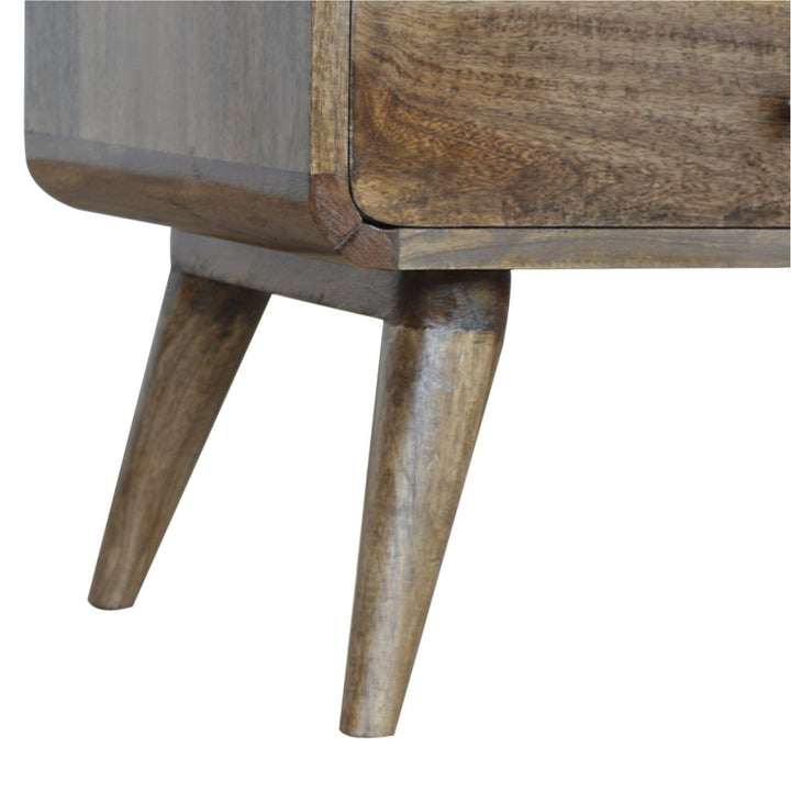 Handcrafted Curved Grey Washed TV Stand - Solid Mango Wood Entertainment Center for Living Room - product view 7 showing...
