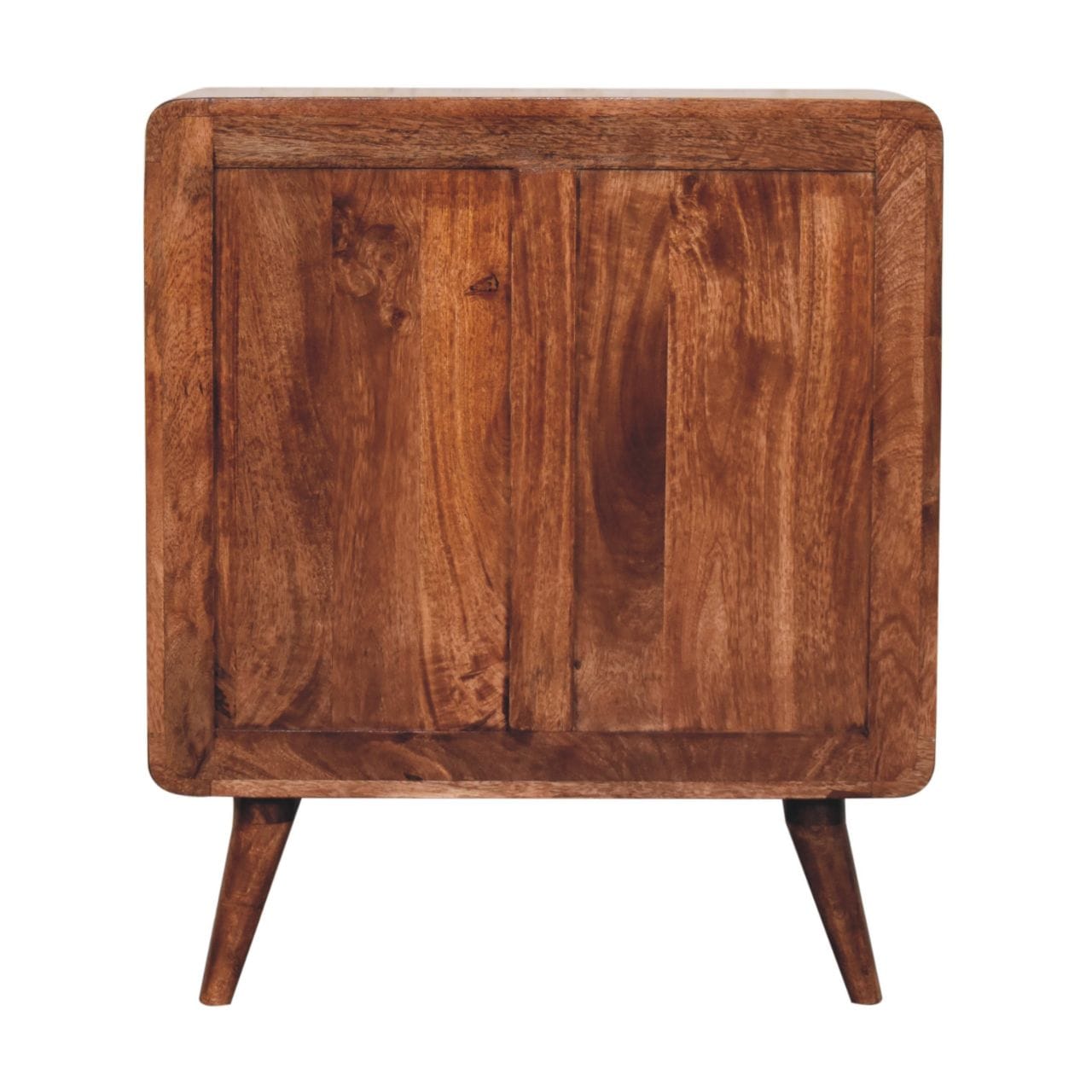Handcrafted Curved Honey Caramel Dresser - Solid Mango Wood Storage Chest for Bedroom - product view 9 showing...