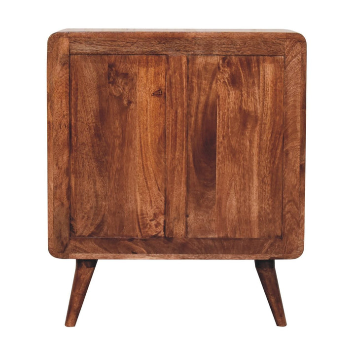 Handcrafted Curved Honey Caramel Dresser - Solid Mango Wood Storage Chest for Bedroom - product view 9 showing...