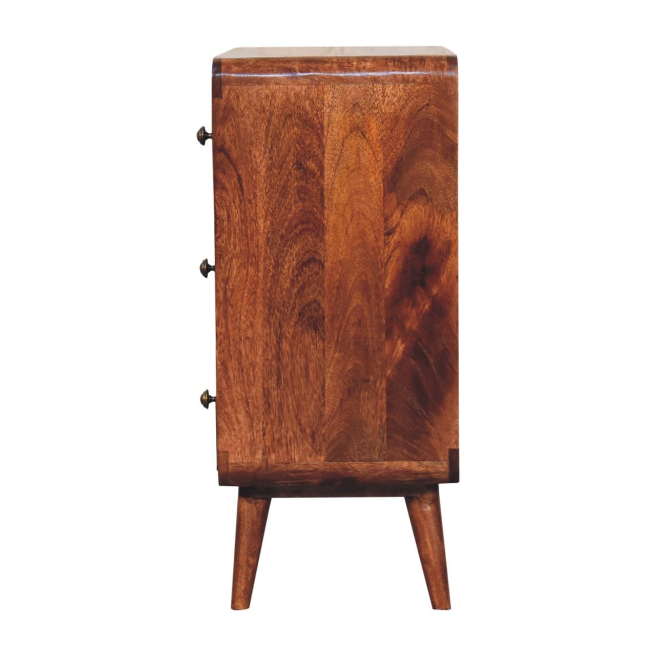 Handcrafted Curved Honey Caramel Dresser - Solid Mango Wood Storage Chest for Bedroom - product view 8 showing...
