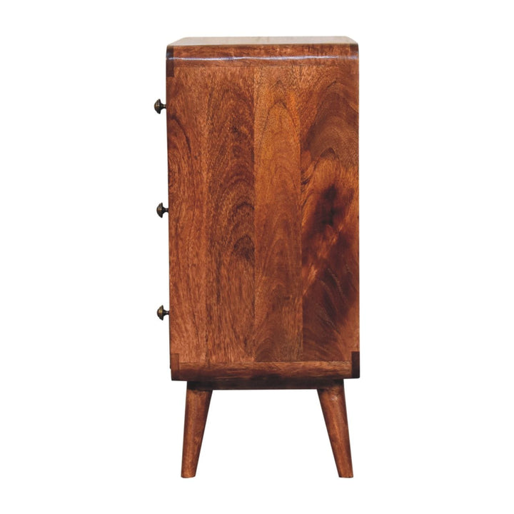 Handcrafted Curved Honey Caramel Dresser - Solid Mango Wood Storage Chest for Bedroom - product view 8 showing...