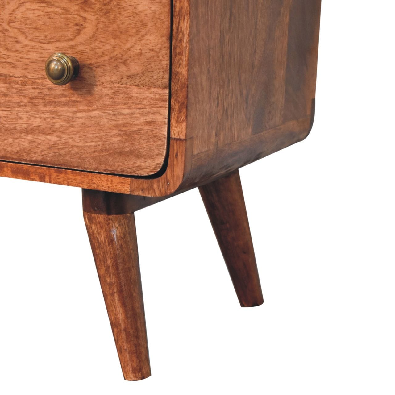 Handcrafted Curved Honey Caramel Dresser - Solid Mango Wood Storage Chest for Bedroom - product view 7 showing...