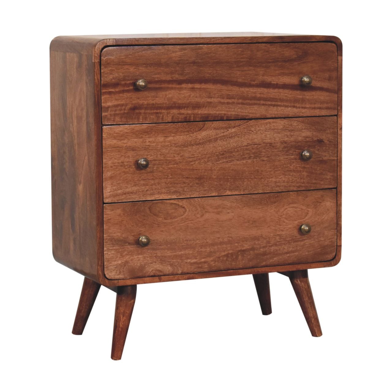 Handcrafted Curved Honey Caramel Dresser - Solid Mango Wood Storage Chest for Bedroom - product view 3 showing...