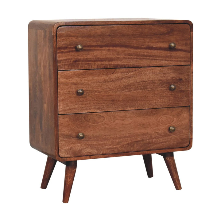 Handcrafted Curved Honey Caramel Dresser - Solid Mango Wood Storage Chest for Bedroom - product view 3 showing...