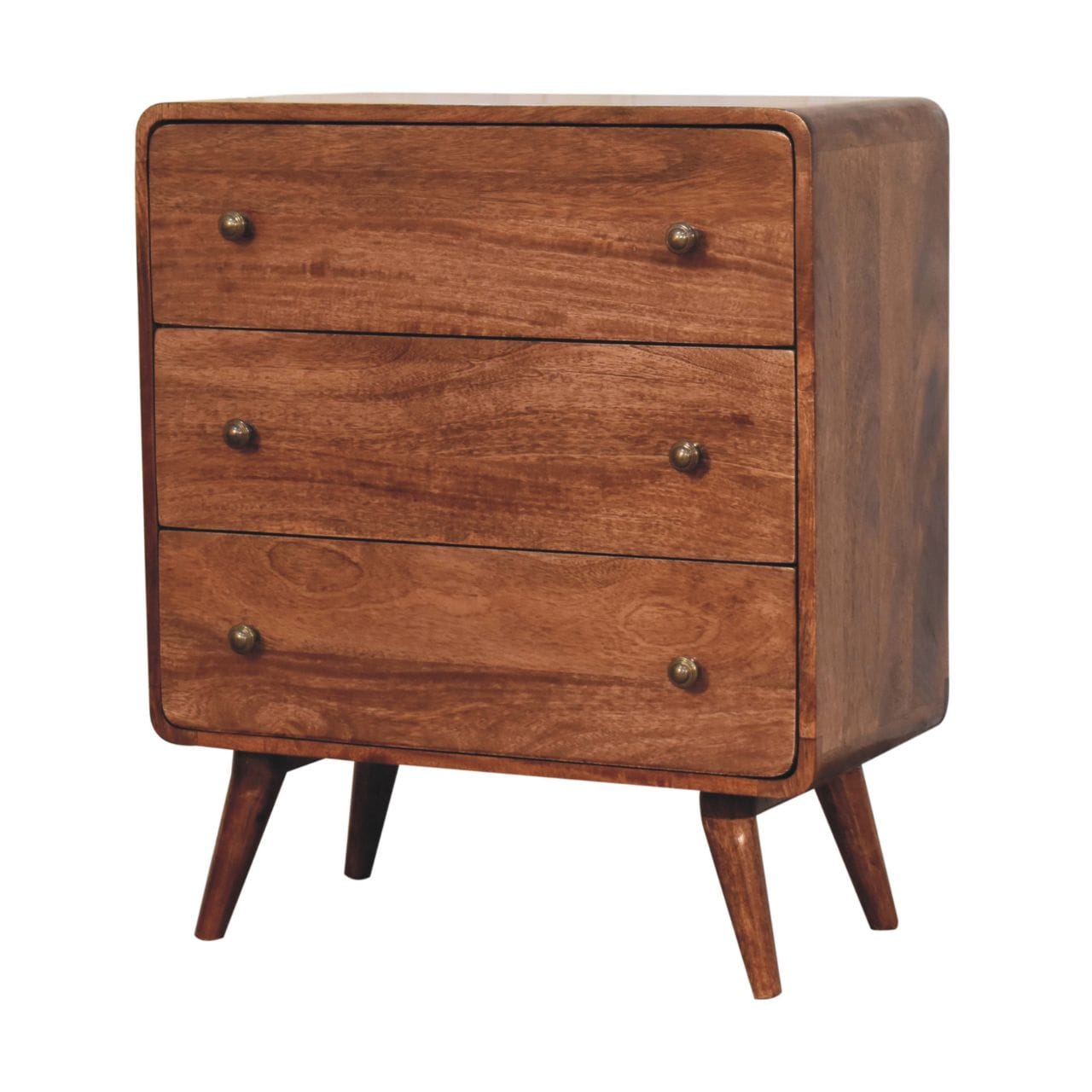 Handcrafted Curved Honey Caramel Dresser - Solid Mango Wood Storage Chest for Bedroom - product view 2 showing...
