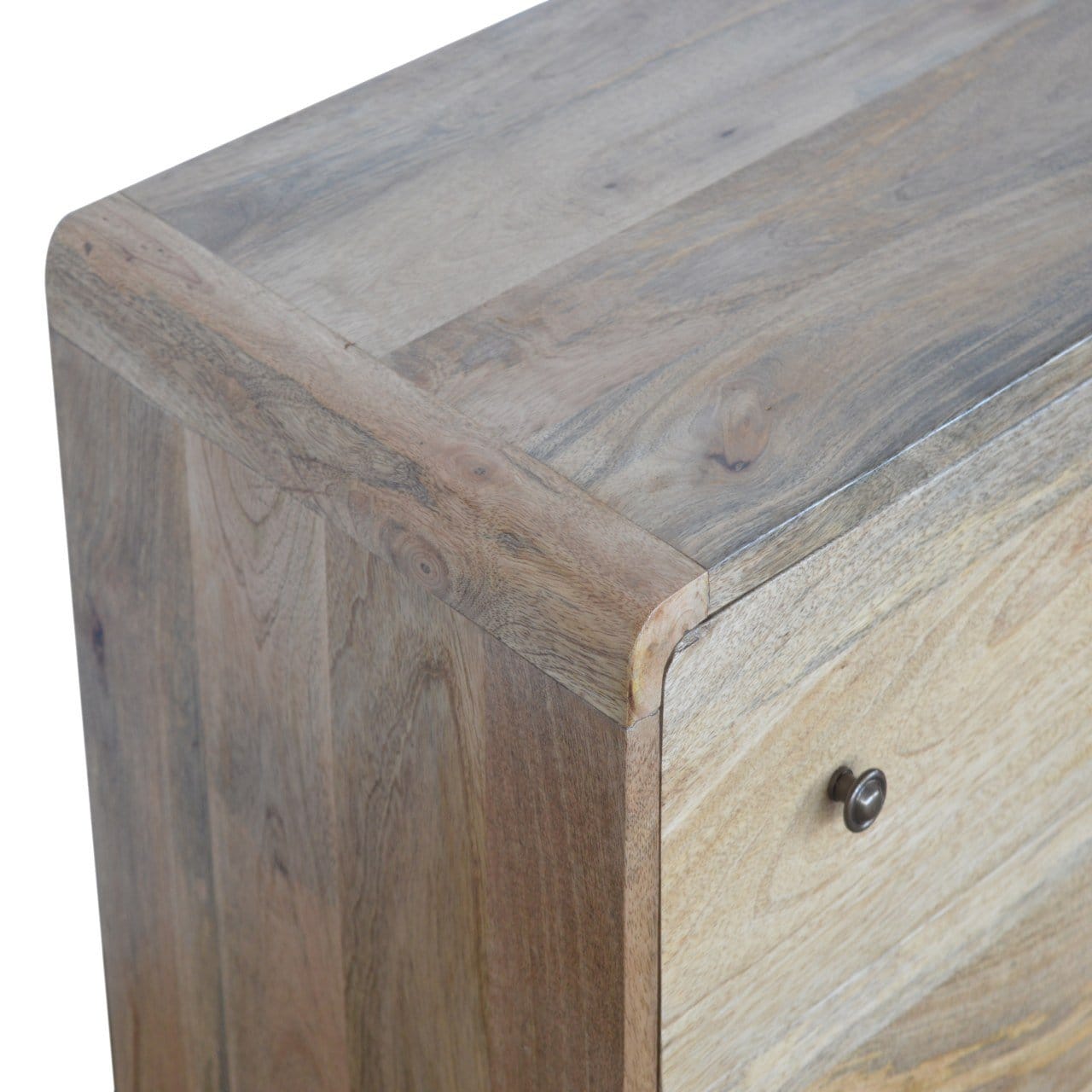 Handcrafted Curved Oak-ish Dresser - Solid Mango Wood Storage Chest for Bedroom - product view 5 showing handcrafted...