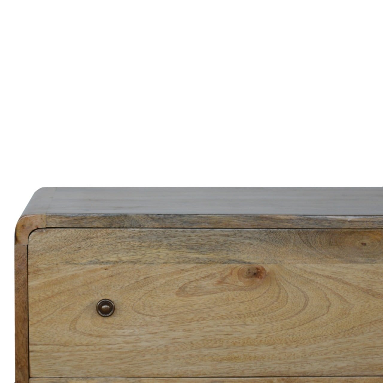Handcrafted Curved Oak-ish Dresser - Solid Mango Wood Storage Chest for Bedroom - product view 4 showing handcrafted...