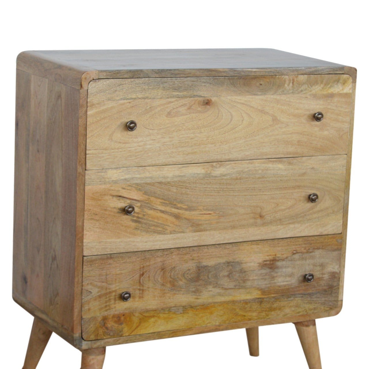 Handcrafted Curved Oak-ish Dresser - Solid Mango Wood Storage Chest for Bedroom - product view 3 showing handcrafted...