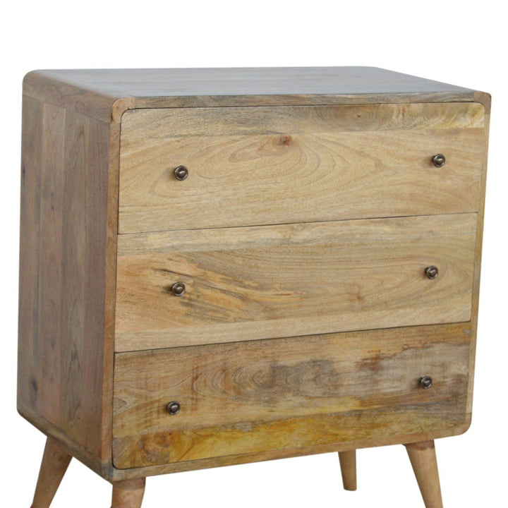 Handcrafted Curved Oak-ish Dresser - Solid Mango Wood Storage Chest for Bedroom - product view 3 showing handcrafted...