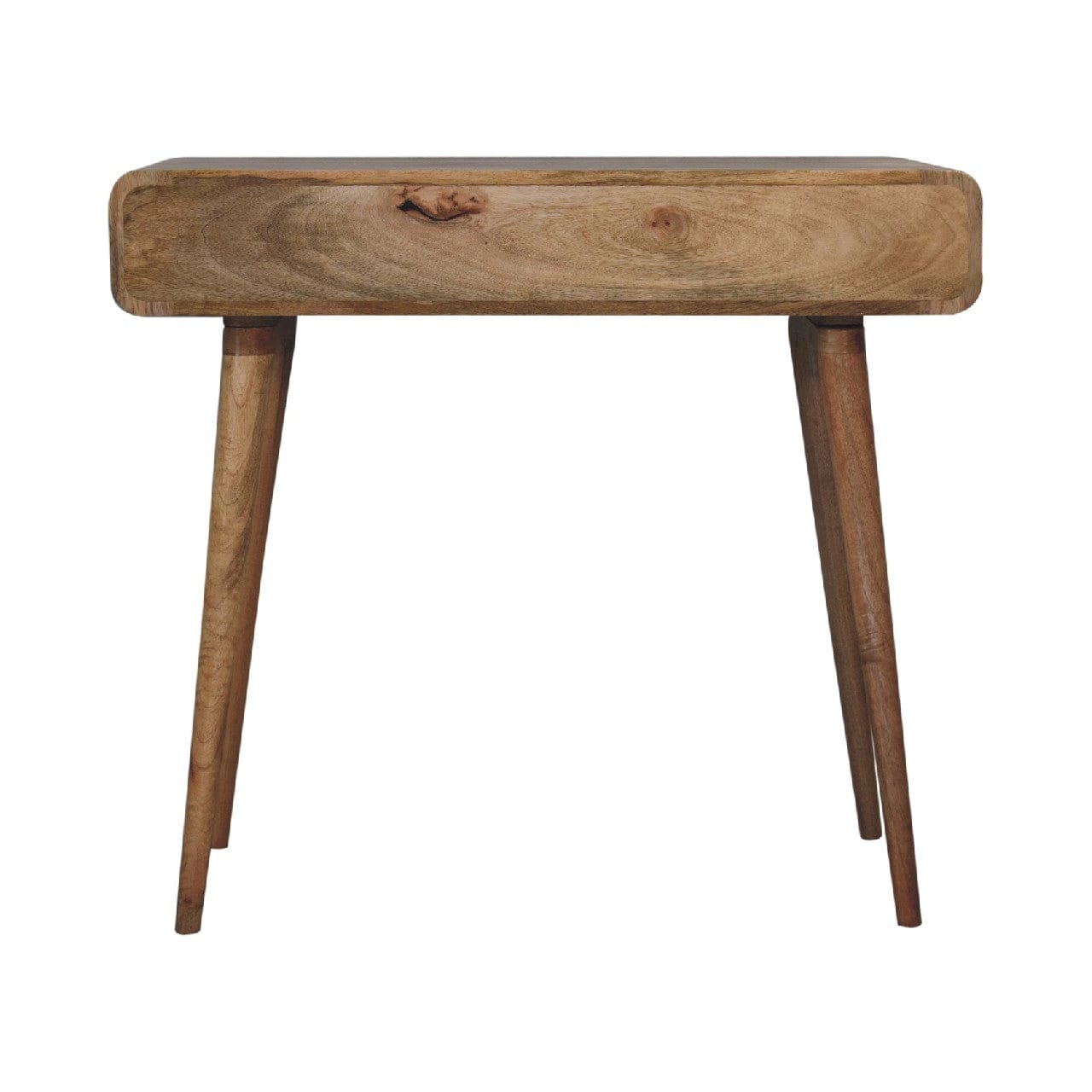 Handcrafted Curved Oak-ish Writing Desk - Solid Mango Wood Writing Table for Home Office - product view 9 showing...