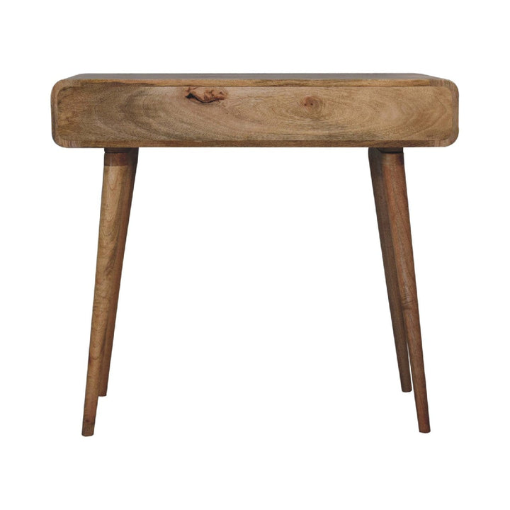 Handcrafted Curved Oak-ish Writing Desk - Solid Mango Wood Writing Table for Home Office - product view 9 showing...