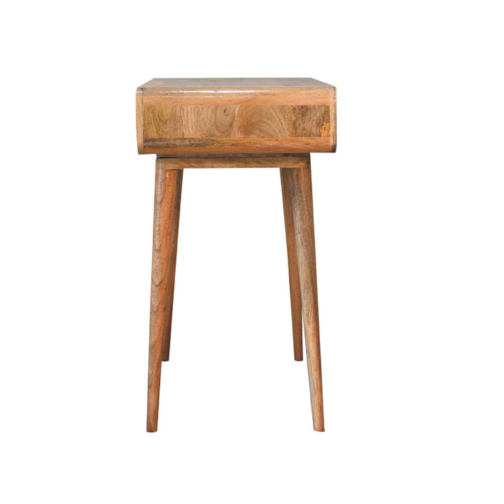Handcrafted Curved Oak-ish Writing Desk - Solid Mango Wood Writing Table for Home Office - product view 8 showing...