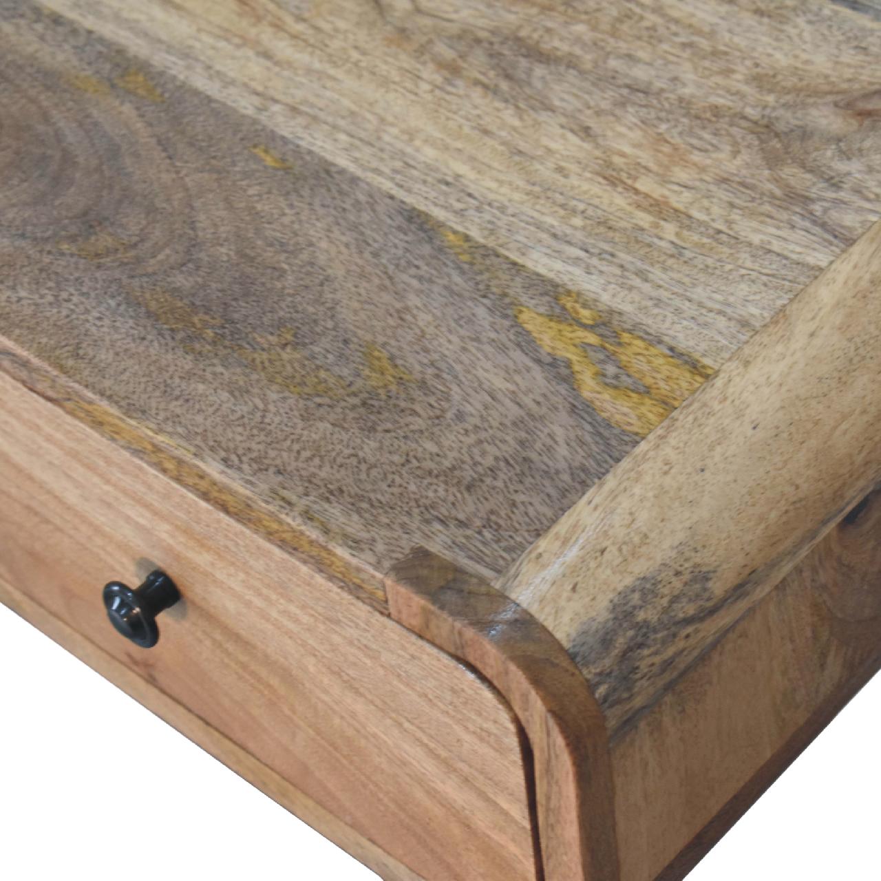 Handcrafted Curved Oak-ish Writing Desk - Solid Mango Wood Writing Table for Home Office - product view 5 showing...