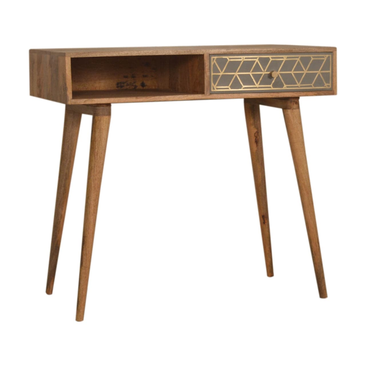 Handcrafted Dice Writing Desk - Solid Mango Wood Writing Table for Home Office - product view 2 showing handcrafted solid...
