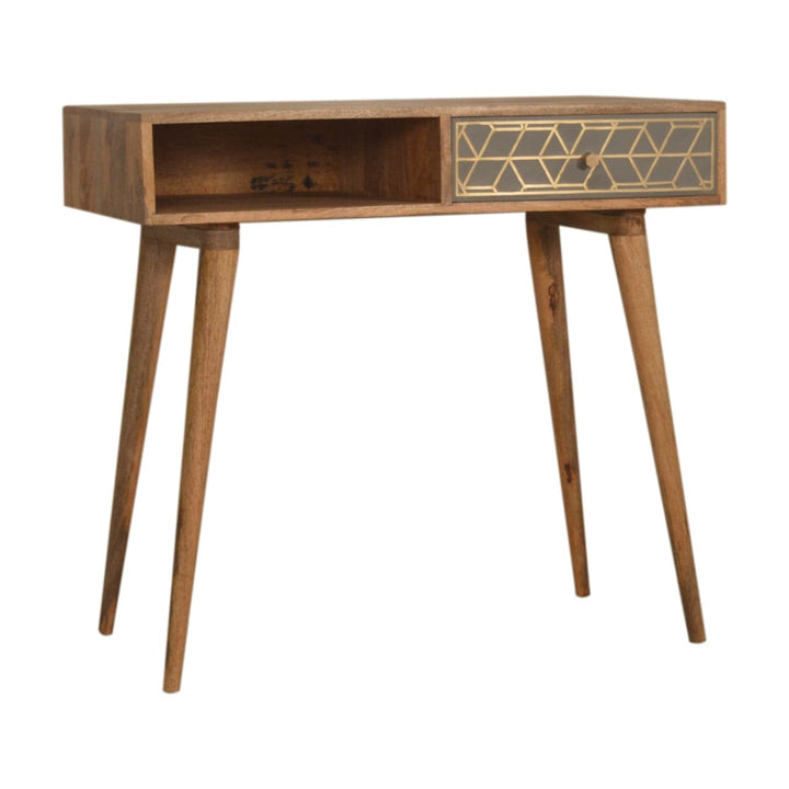 Handcrafted Dice Writing Desk - Solid Mango Wood Writing Table for Home Office - product view 2 showing handcrafted solid...