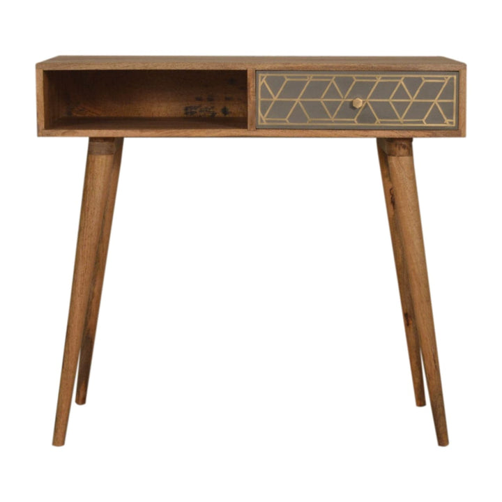 Handcrafted Dice Writing Desk - Solid Mango Wood Writing Table for Home Office - main view showing handcrafted solid...