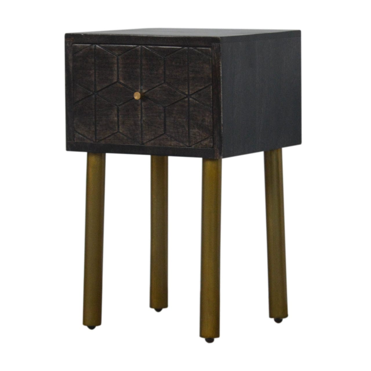 Handcrafted Doha Nightstand - Solid Mango Wood Bedside Table for Bedroom - product view 3 showing handcrafted solid mango...
