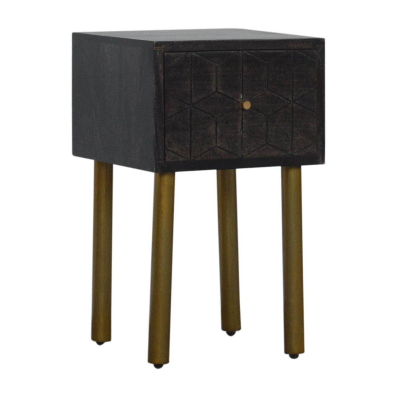 Handcrafted Doha Nightstand - Solid Mango Wood Bedside Table for Bedroom - product view 2 showing handcrafted solid mango...
