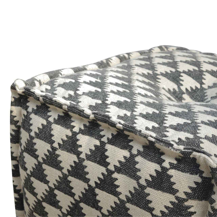 Handcrafted Durrie Pouffe - Solid Mango Wood Floor Cushion for Living Room - product view 4 showing handcrafted solid...