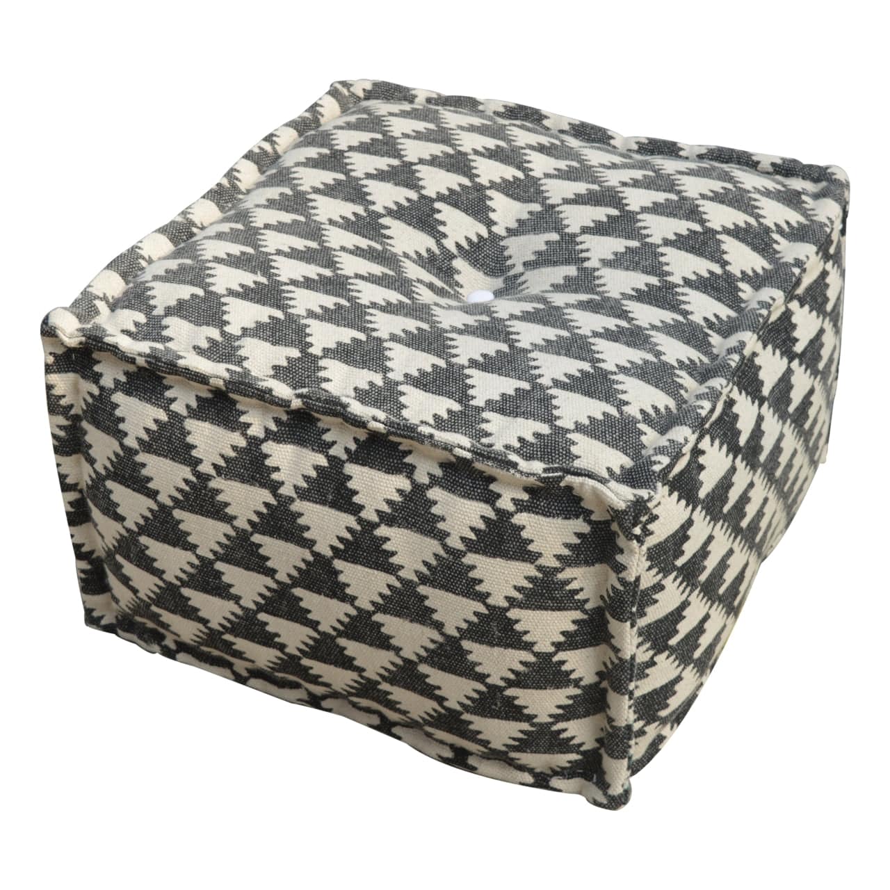 Handcrafted Durrie Pouffe - Solid Mango Wood Floor Cushion for Living Room - main view showing handcrafted solid mango...