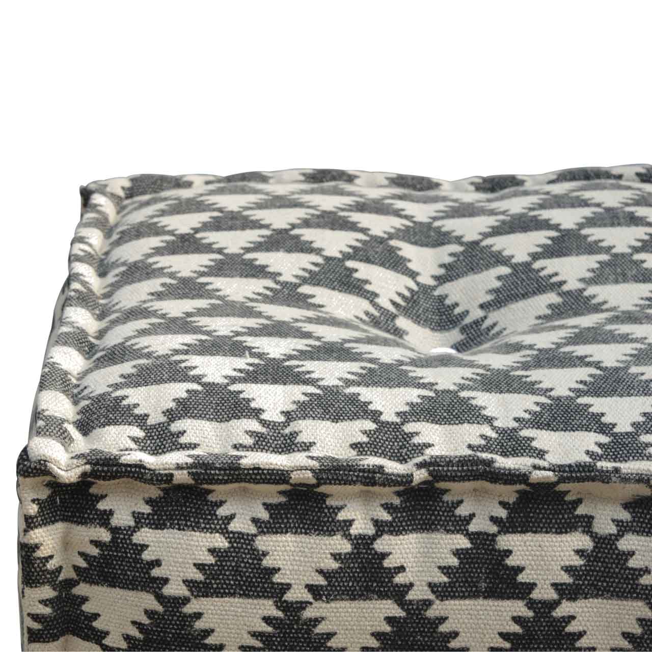 Handcrafted Durrie Pouffe - Solid Mango Wood Floor Cushion for Living Room - product view 3 showing handcrafted solid...