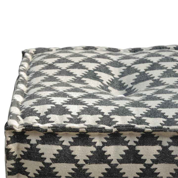 Handcrafted Durrie Pouffe - Solid Mango Wood Floor Cushion for Living Room - product view 3 showing handcrafted solid...