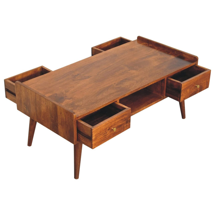 Handcrafted Elevated Chestnut Coffee Table - Solid Mango Wood Living Room Table - product view 8 showing handcrafted...