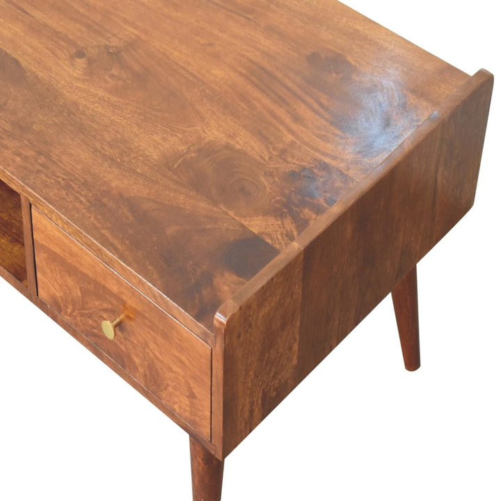 Handcrafted Elevated Chestnut Coffee Table - Solid Mango Wood Living Room Table - product view 6 showing handcrafted...
