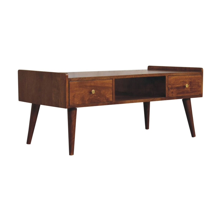 Handcrafted Elevated Chestnut Coffee Table - Solid Mango Wood Living Room Table - product view 4 showing handcrafted...