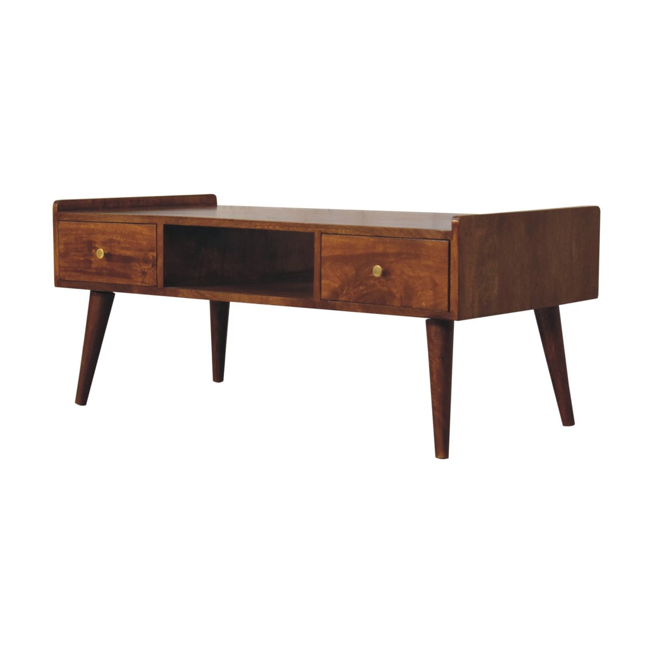 Handcrafted Elevated Chestnut Coffee Table - Solid Mango Wood Living Room Table - product view 3 showing handcrafted...