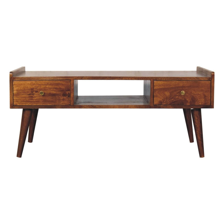 Handcrafted Elevated Chestnut Coffee Table - Solid Mango Wood Living Room Table - product view 2 showing handcrafted...