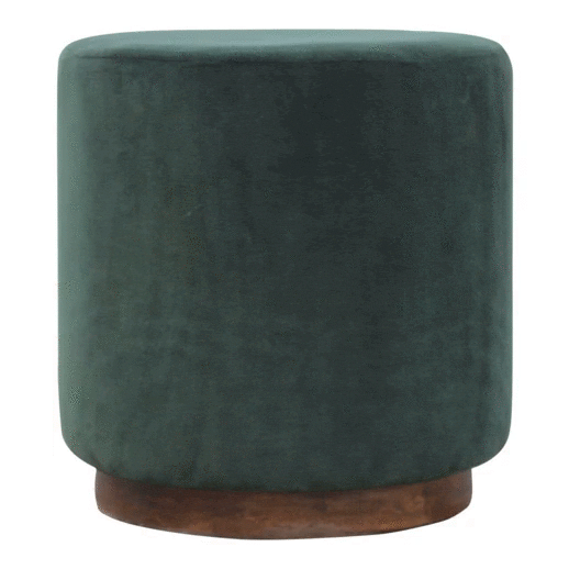 Handcrafted Emerald Velvet Footstool - Solid Mango Wood Accent Stool for Living Room - product view 7 showing handcrafted...