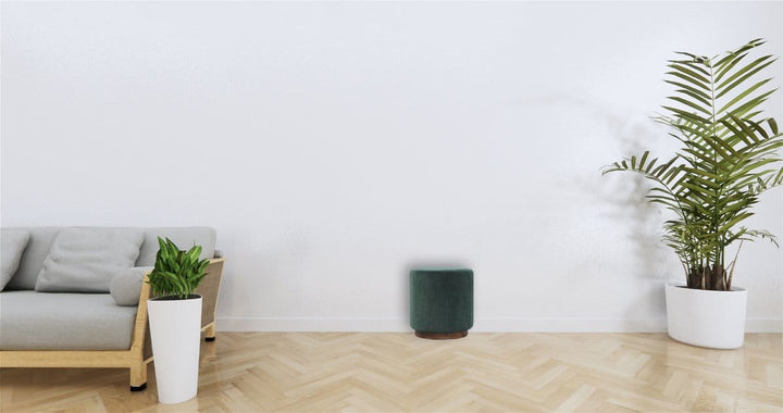 Handcrafted Emerald Velvet Footstool - Solid Mango Wood Accent Stool for Living Room - product view 6 showing handcrafted...