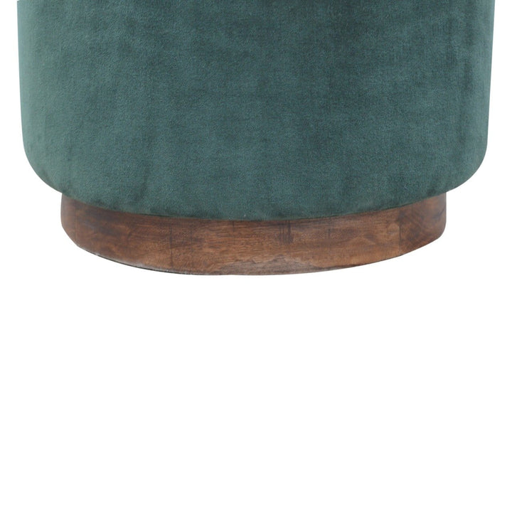 Handcrafted Emerald Velvet Footstool - Solid Mango Wood Accent Stool for Living Room - product view 5 showing handcrafted...