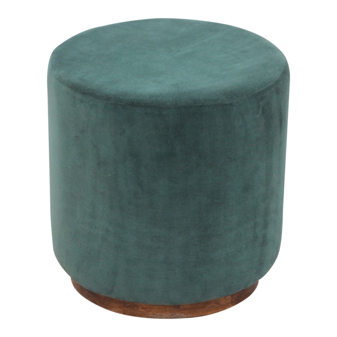 Handcrafted Emerald Velvet Footstool - Solid Mango Wood Accent Stool for Living Room - main view showing handcrafted...