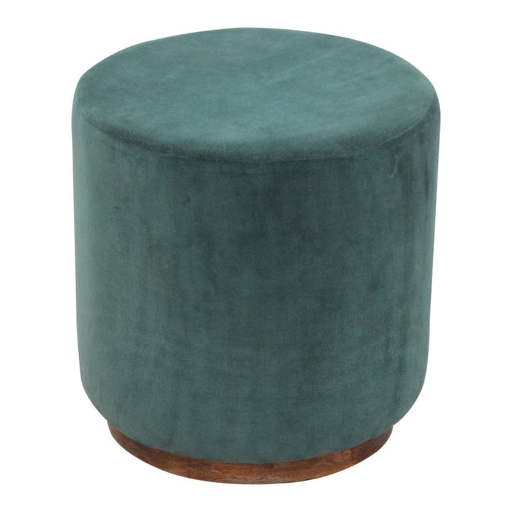 Handcrafted Emerald Velvet Footstool - Solid Mango Wood Accent Stool for Living Room - main view showing handcrafted...