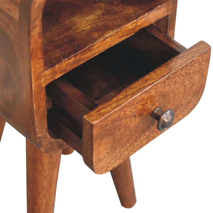 Handcrafted Extra Mini Chestnut Curve Open Slot Nightstand - Solid Mango Wood Bedside Table for Bedroom - product view 7...
