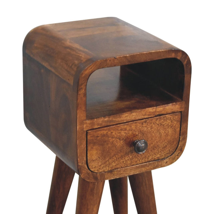 Handcrafted Extra Mini Chestnut Curve Open Slot Nightstand - Solid Mango Wood Bedside Table for Bedroom - product view 6...