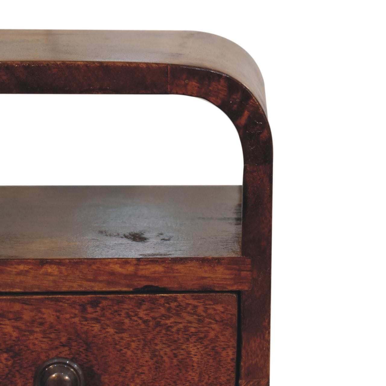 Handcrafted Extra Mini Chestnut Curve Open Slot Nightstand - Solid Mango Wood Bedside Table for Bedroom - product view 5...