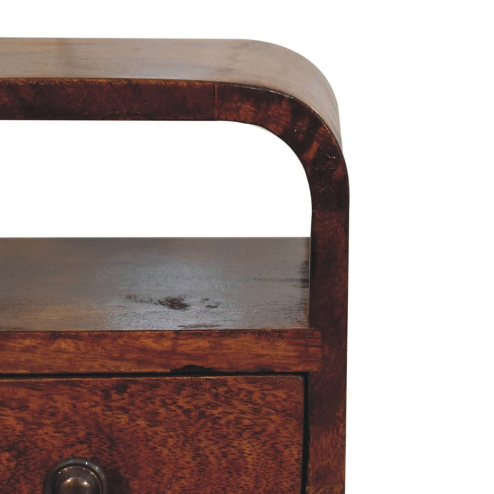 Handcrafted Extra Mini Chestnut Curve Open Slot Nightstand - Solid Mango Wood Bedside Table for Bedroom - product view 5...