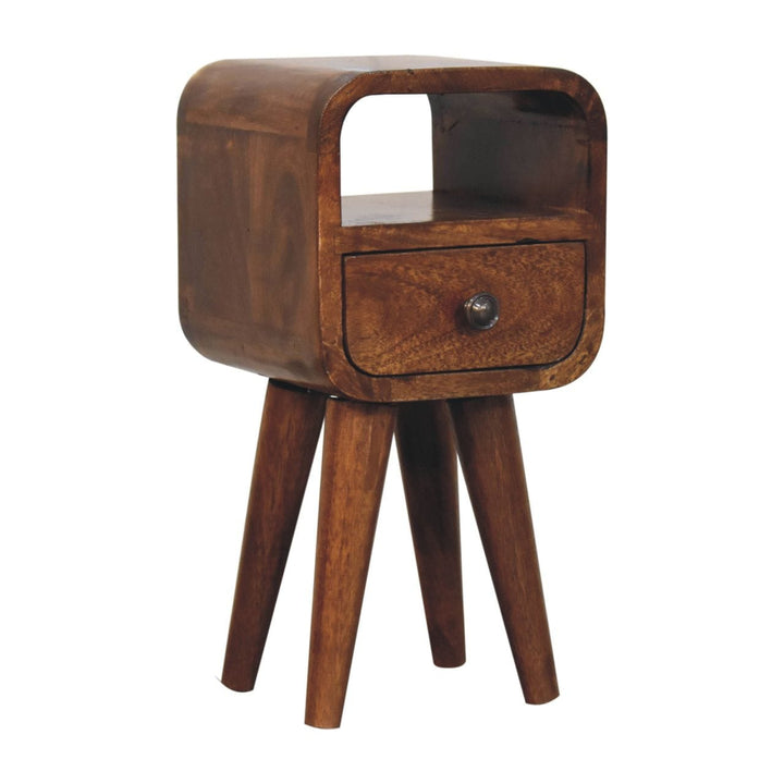 Handcrafted Extra Mini Chestnut Curve Open Slot Nightstand - Solid Mango Wood Bedside Table for Bedroom - product view 4...