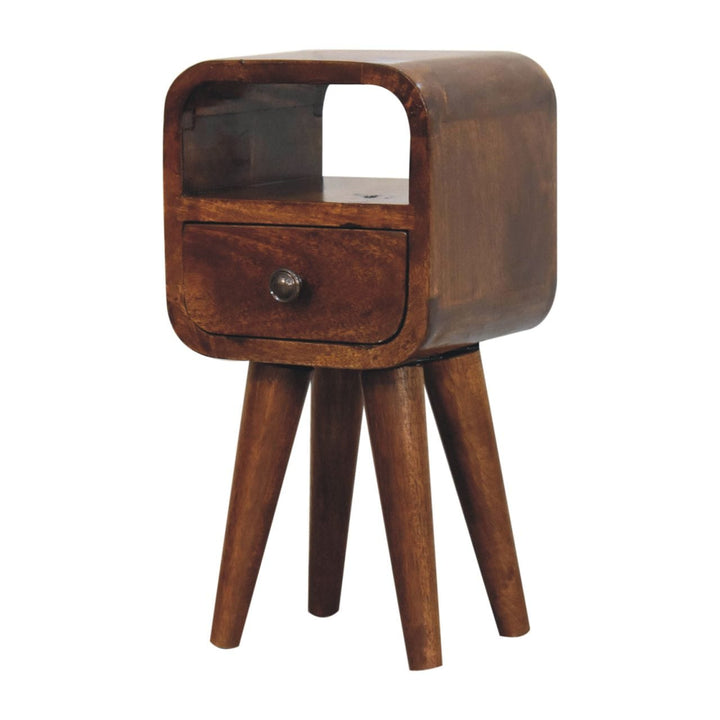 Handcrafted Extra Mini Chestnut Curve Open Slot Nightstand - Solid Mango Wood Bedside Table for Bedroom - product view 3...